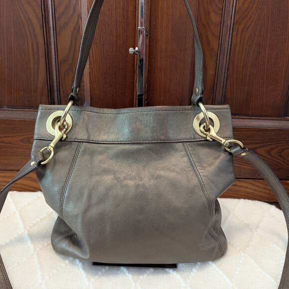 Coach Ashley F17605 Metallic Leather Shoulder Crossbody Bag Purse Bronze Gold - Picture 3 of 13